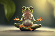 Green frog doing yoga pose, mindfullness concept, new year's resolution. Generative ai