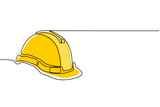 Fototapeta  - Construction helmet.Worker safety tools concept. Continuous one line drawing.Vector illustration.