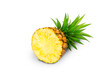 whole pineapple and pineapple slice. Pineapple with leaves isolate on white. Full depth of field. summer fruits, for a healthy and natural life,