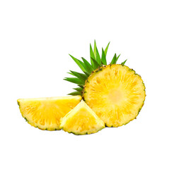 Wall Mural - whole pineapple and pineapple slice. Pineapple with leaves isolate on white. Full depth of field. summer fruits, for a healthy and natural life,