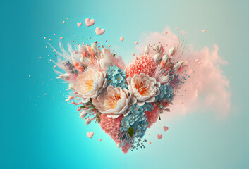 Wall Mural - Beautiful bouquet of flowers in a heart shape. Generative ai