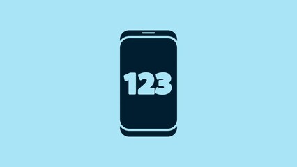 Poster - Blue Mobile calculator smartphone interface icon isolated on blue background. Mathematical application on phone display. 4K Video motion graphic animation