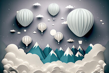 Background With Paper Balloons And Stars Illustration, Render 3d, Ai Generated Digital Art 