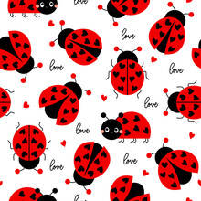 Cute Ladybug Seamless Pattern. Seamless Background With Ladybug. Simple Pattern. Vector Illustration.