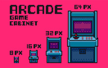 Arcade Game Cabinet Machine, Pixel Art.