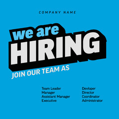 Poster - We are hiring blue minimalistic flyer template with big letters