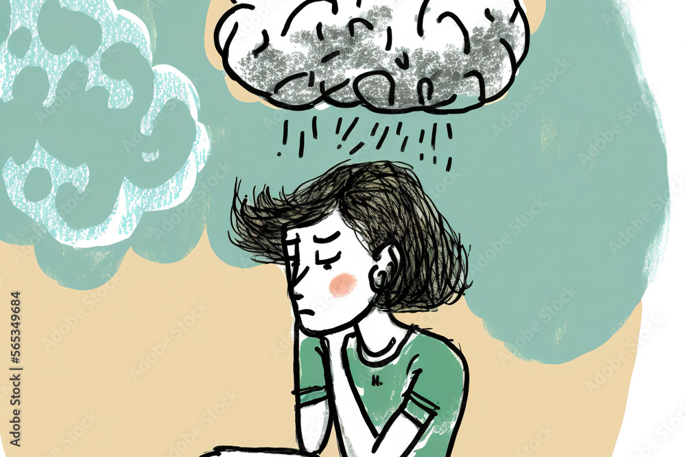 Think Sad Mental health problem with woman feeling sad, anxeity, despair and ...