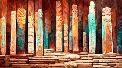 Wall Mural - mayan style promptmayan style wood illustration Generative AI Content by Midjourney