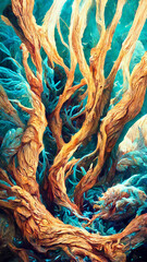 Wall Mural - lion wood painting fluff texture illustration Generative AI Content by Midjourney