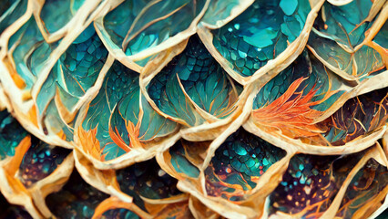 Wall Mural - simple background collage of dragon scales illustration generative ai content by midjourney
