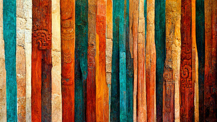 Wall Mural - mayan style wood artistic colors illustration generative ai content by midjourney