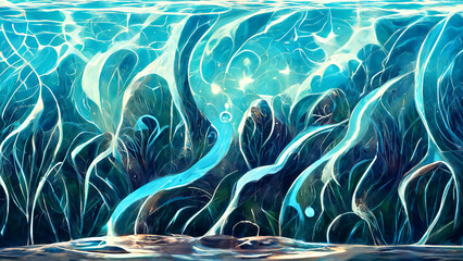 Wall Mural - water magic environment particle renderings illustration generative ai content by midjourney
