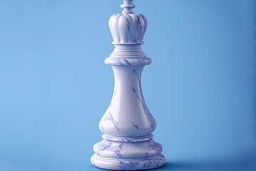 D depiction of the game notion of a white marble chess bishop on a blue backdrop. Generative AI