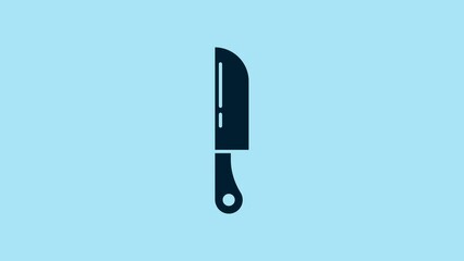 Sticker - Blue Knife icon isolated on blue background. Cutlery symbol. 4K Video motion graphic animation