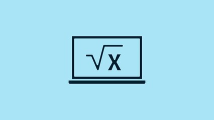 Poster - Blue Square root of x glyph on chalkboard icon isolated on blue background. Mathematical expression. 4K Video motion graphic animation