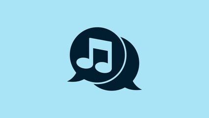 Sticker - Blue Musical note in speech bubble icon isolated on blue background. Music and sound concept. 4K Video motion graphic animation