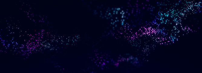 Fototapete - Confetti. Lots of futuristic dots on a dark background. Colored musical wave. Holiday postcard. 3D rendering