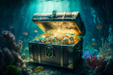 Treasure Box In The Depths Of The Ocean. Generative AI