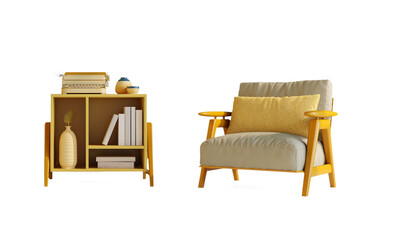 Wall Mural - Wooden armchair and yellow cabinet