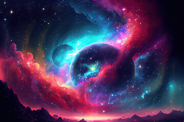 Wall Mural - planet in space, cosmic landscape - By Generative AI