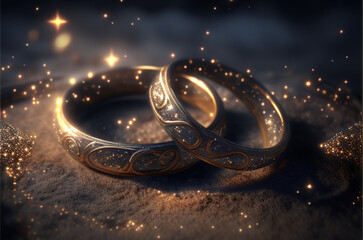 Wall Mural - Anillos de Boda Anillos en relieve - Wedding Marriage wedding rings Gold Rings - Generative AI
