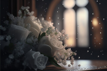 Wall Mural - Boda Rosas Blancas - Wedding Marriage White Roses - Generative AI