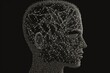 © Create image - Human head shape made from a large grid of pins connected with string. Communication technology and mental health concept. Generative AI