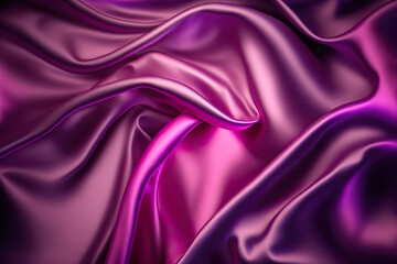 Pink silk satin fabric with lots of folds, curves and waves. Smooth textile cloth. Background wallpaper pattern with room for style and text.