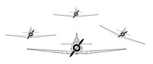 Simple Illustration Of WWII Harvard Aircraft. Line Art, Clipart, Graphic, Icon, Object, Shape, Symbol, Etc. PNG With Transparent Background. Design Elements For Websites And Other Graphics.