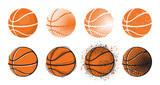 Fototapeta Pokój dzieciecy - Basketball logo, american ball icons. 3d balloon basket design, orange and white circle signs. Championship logotype. Team textured emblem or label. Vector isolated current illustration