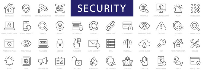 Wall Mural - Security & Protection thin line icons set. Security editable stroke icons. Protection symbols collection. Vector