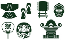 Set Of Japanese Culture Icons Silhouettes Vector