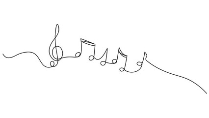 Wall Mural - animated continuous single line drawing of music notes and treble clef, abstract sheet music line art animation