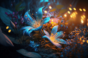 Wall Mural - beautiful magic glowings blue lily  flowers outdoor