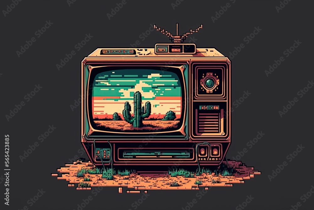 Pixel art Old television, TV, object in retro style for 8 bit game