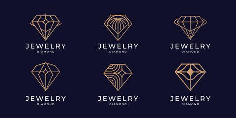 Wall Mural - geometric line jewelry diamond logo icon set design isolated.