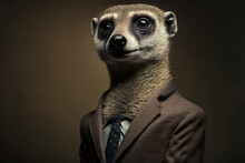 Portrait Of A Meerkat Dressed In A Formal Business Suit, Generative Ai