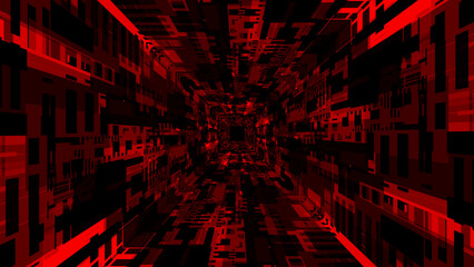 Poster - Red technology pattern square tunnel texture background