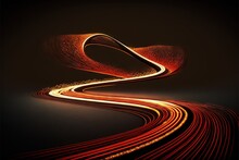  A Long Exposure Of A Curved Road With A Red Light At The End Of It And A Black Background With A Red Light At The End.  Generative Ai