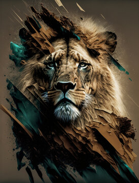 Wall Mural -  - Abstract portrait of a lion. Designed using generative ai. 