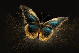 Fototapeta  - Magic night butterfly gold glitter golden dust nature background, mystical insect Generative AI illustration