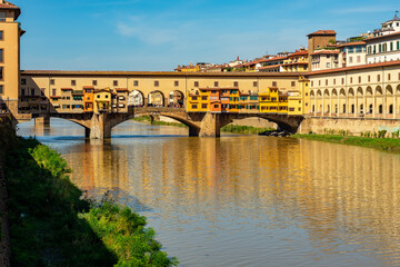 Sticker - Ponte Vecchio bridge and Vasari corridor over Arno river in Florence, Italy