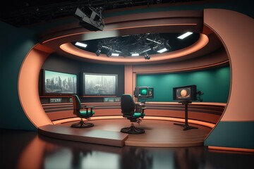 Modern news studio. Generative AI.