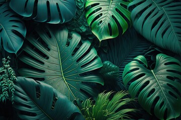 Wall Mural - Tropical plants background. Generative AI.