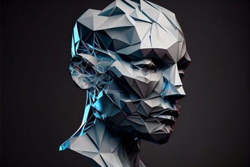 Abstract polygonal cyborg human face - Generated by Generative AI