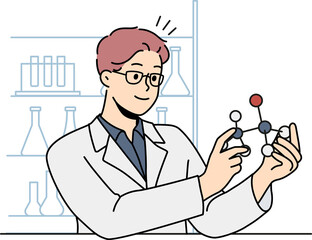 Wall Mural - male scientist work with atom model