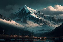 Stormy Mountain And Alpine Lake Landscape Scene | Beautiful Winter Scenery