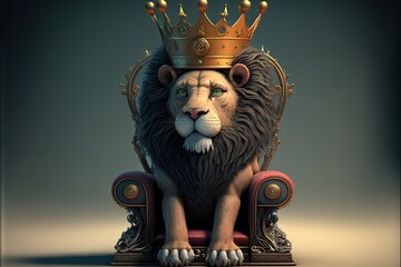 Sticker -  a lion with a crown sitting on a chair with a blue background and a gray background behind it, with a light blue background and a gray background.  generative ai