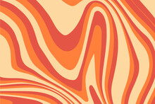 Pattern Horizontal In Red, Orange, Beige Colors. Abstract Geometric Strips In Retro Style 1960s, 1970s. Vintage Illustration Liquid Curve. Abstract Vector Texture For Banner, Cover, Poster.
