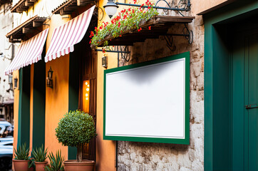 Wall Mural - Mockup sign, Italian restaurant exterior. Generative AI